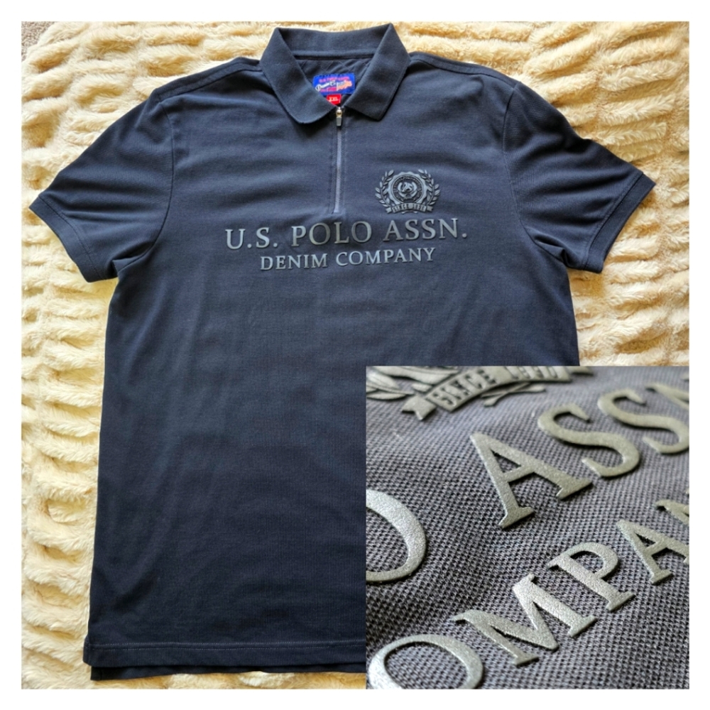 U.S. POLO ASSN Deniem Company Polo Shirt Mens 2XL XXL Black Embossed Quarter Zip
